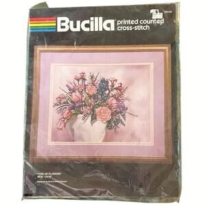 Vintage Bucilla Cross Stitch Kit • “Vase of Flowers” • 12x16 • Sealed NOS